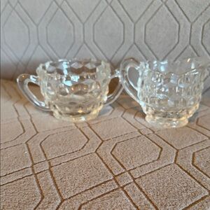 EUC Vintage Elegant Clear Glass Sugar and Creamer Set Jeannette Glass Company